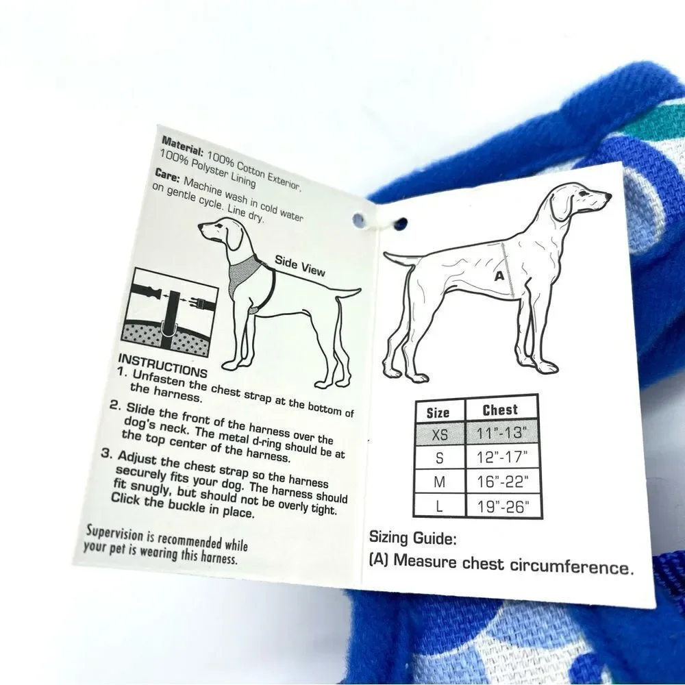 Dog Harness Casual Canine Blue Floral Mod Print XS New